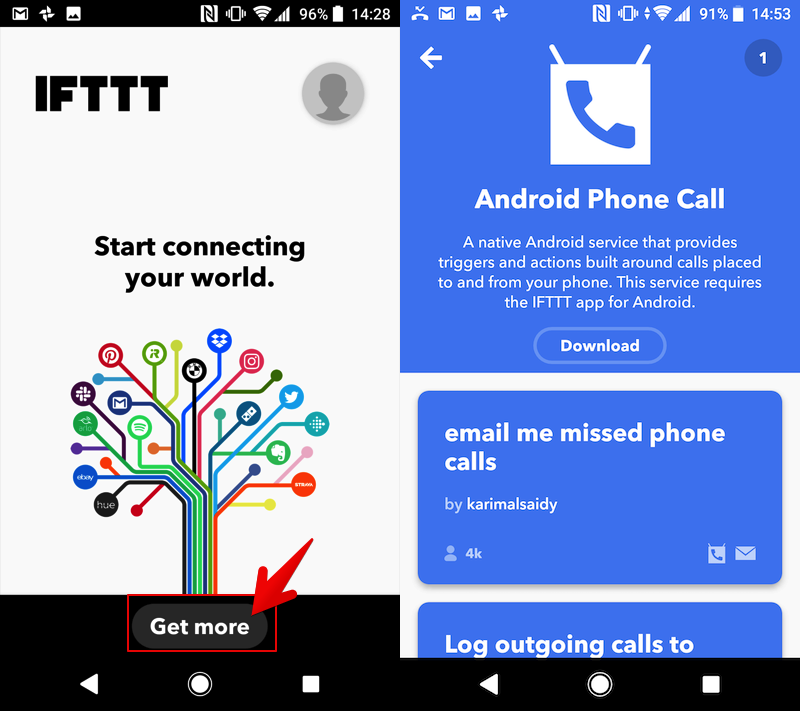 Android Phone CallでIFTTTレシピを検索する