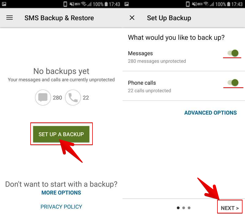 SMS Backup & RestoreでSMSと通話履歴をバックアップする手順1