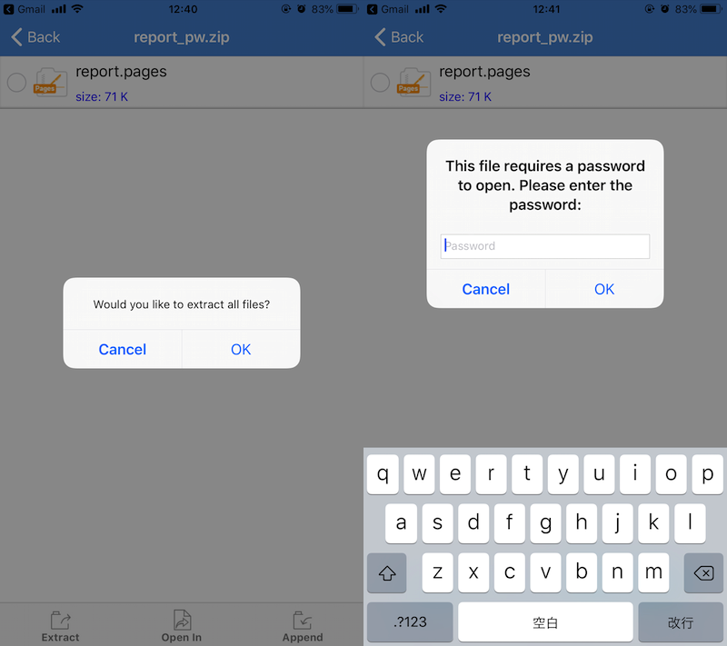 iZipで暗号化Zipファイルを解凍する手順2