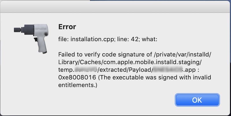 0xe8008016 - The executable was signed with invalid entitlementsエラー