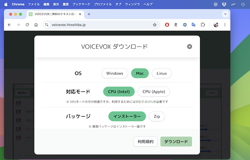 適切なインストーラーを選択していないため
